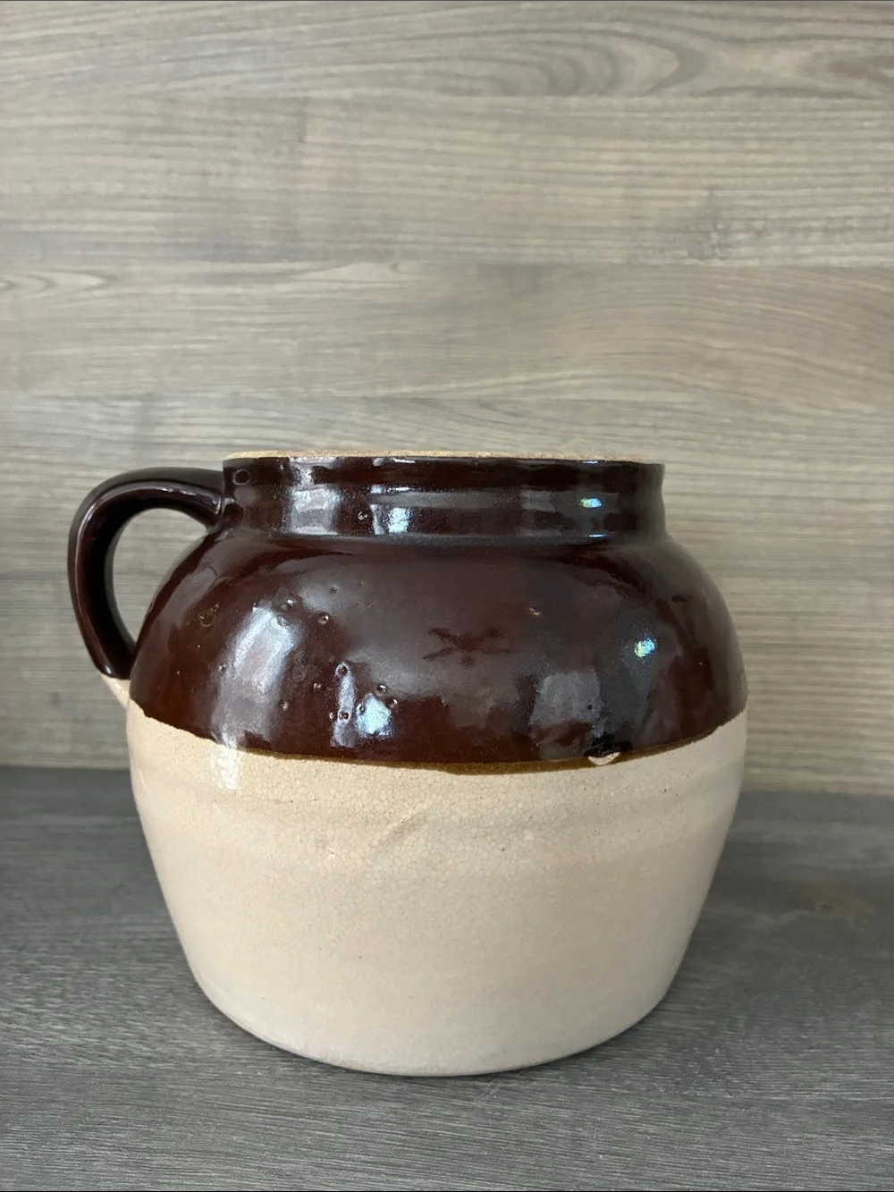 Robinson Ransbottom 2 Quart Bean Pot Crock Stoneware Blue Crown NO LID Vintage